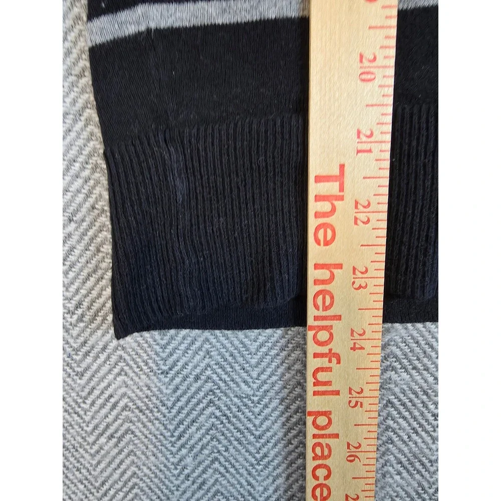 Merona Womens XL Black Gray Striped V-Neck Button Front Cotton Cardigan Sweater